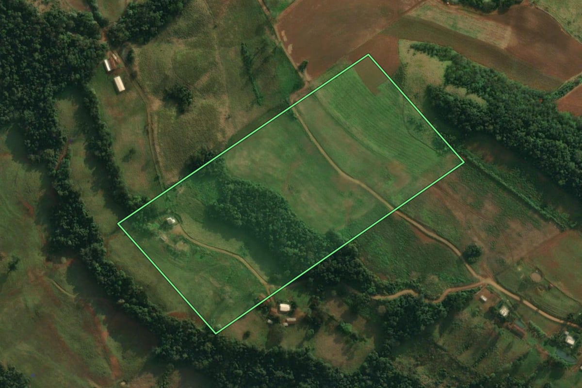 Imagem de satélite do imóvel rural em Caiçara (RS), com o contorno declarado no CAR desenhado por cima.