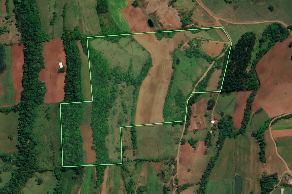 Imagem de satélite do imóvel rural em Caiçara (RS), com o contorno declarado no CAR desenhado por cima.