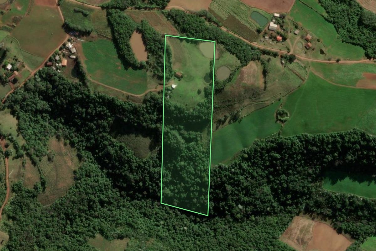 Imagem de satélite do imóvel rural em Caiçara (RS), com o contorno declarado no CAR desenhado por cima.