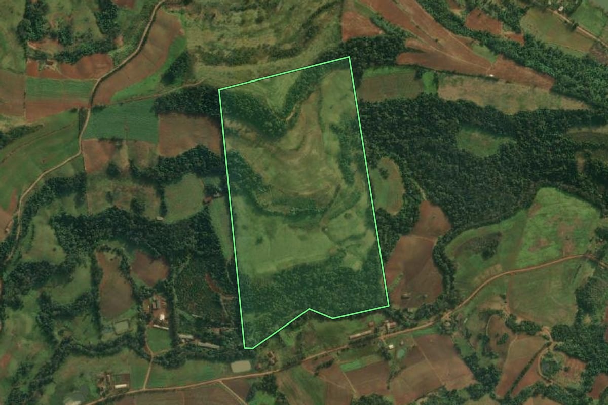 Imagem de satélite do imóvel rural em Caiçara (RS), com o contorno declarado no CAR desenhado por cima.