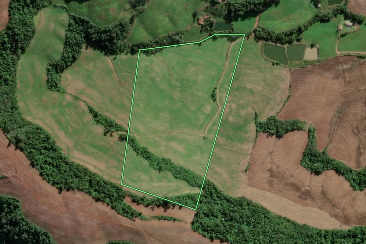 Imagem de satélite do imóvel rural em Caiçara (RS), com o contorno declarado no CAR desenhado por cima.