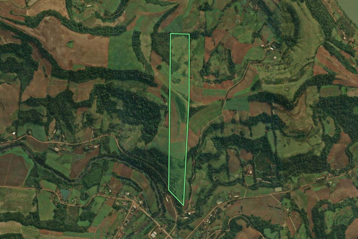 Imagem de satélite do imóvel rural em Caiçara (RS), com o contorno declarado no CAR desenhado por cima.