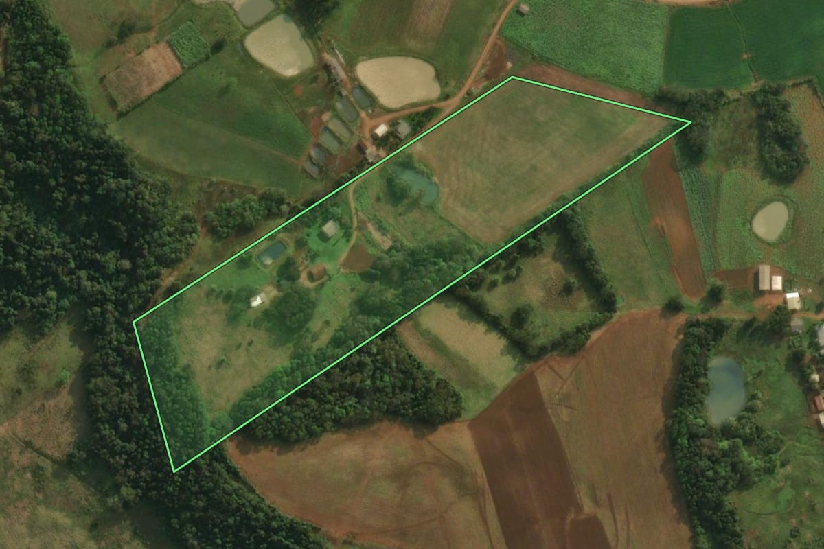 Imagem de satélite do imóvel rural em Caiçara (RS), com o contorno declarado no CAR desenhado por cima.