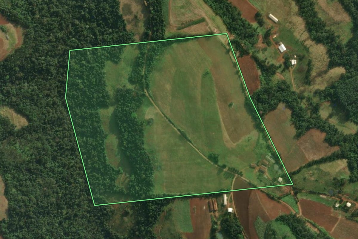 Imagem de satélite do imóvel rural em Caiçara (RS), com o contorno declarado no CAR desenhado por cima.