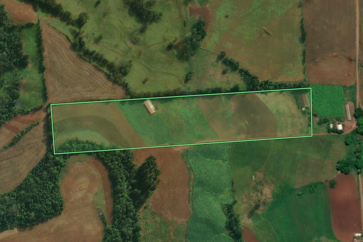 Imagem de satélite do imóvel rural em Caiçara (RS), com o contorno declarado no CAR desenhado por cima.