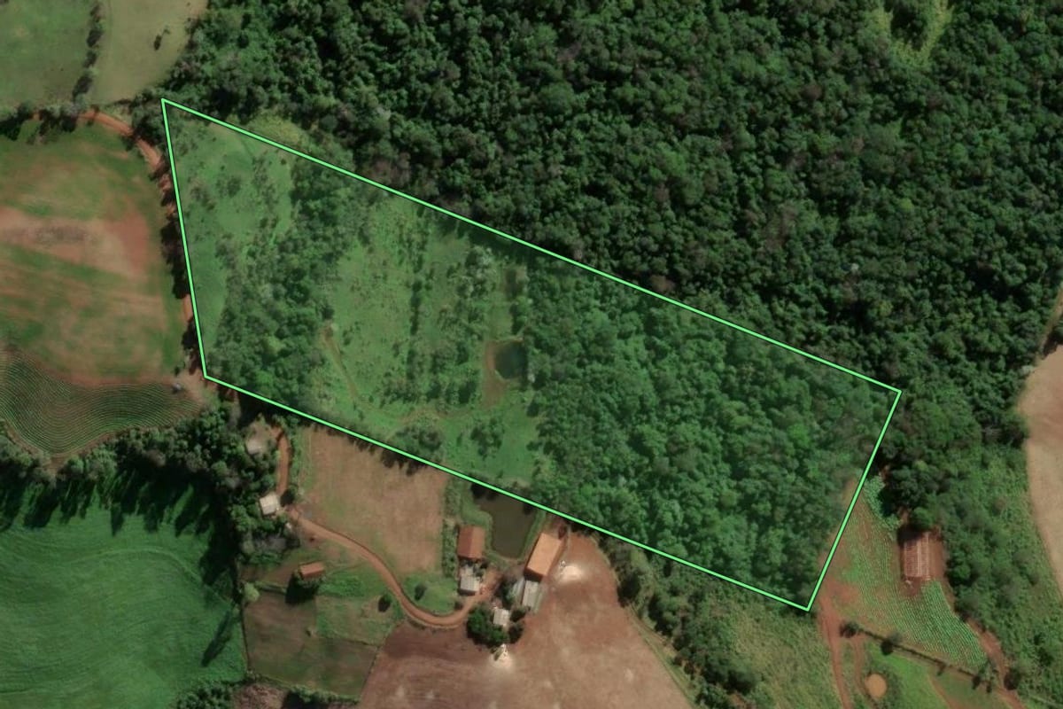 Imagem de satélite do imóvel rural em Caiçara (RS), com o contorno declarado no CAR desenhado por cima.
