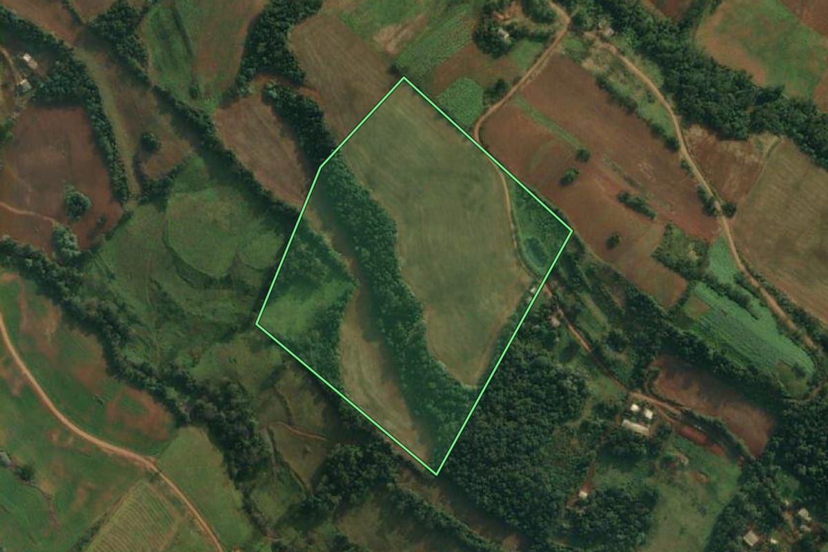 Imagem de satélite do imóvel rural em Caiçara (RS), com o contorno declarado no CAR desenhado por cima.