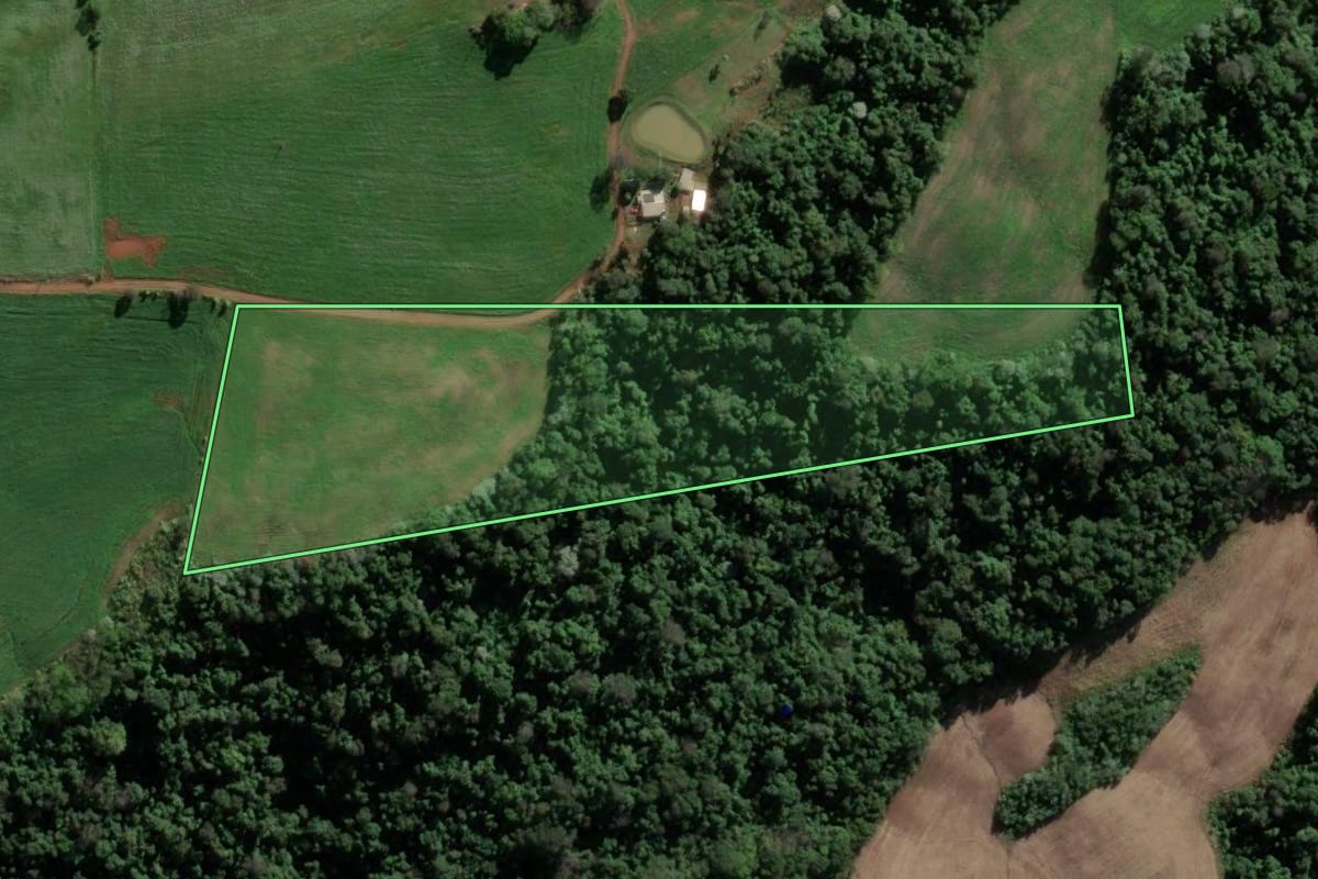 Imagem de satélite do imóvel rural em Caiçara (RS), com o contorno declarado no CAR desenhado por cima.