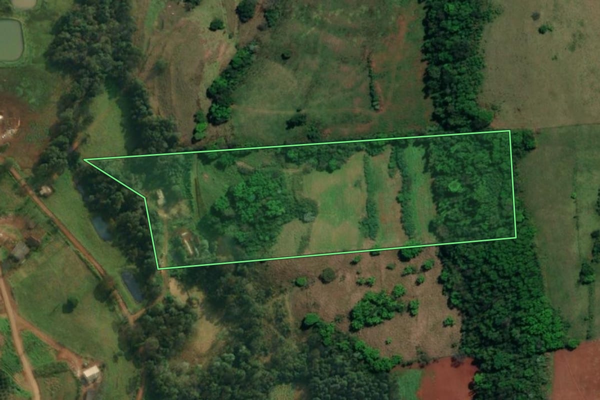 Imagem de satélite do imóvel rural em Caiçara (RS), com o contorno declarado no CAR desenhado por cima.
