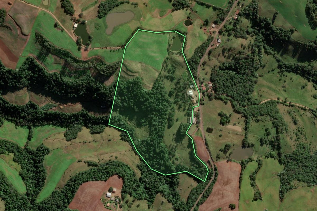 Imagem de satélite do imóvel rural em Caiçara (RS), com o contorno declarado no CAR desenhado por cima.