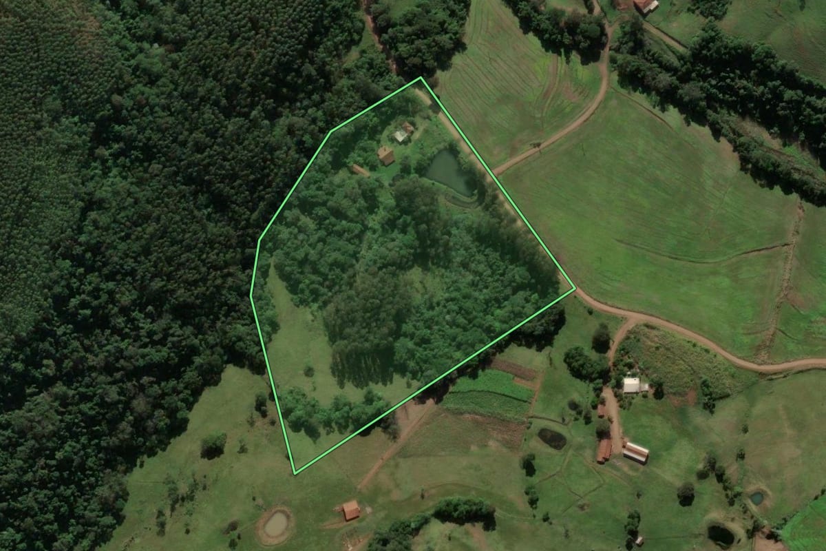 Imagem de satélite do imóvel rural em Caiçara (RS), com o contorno declarado no CAR desenhado por cima.