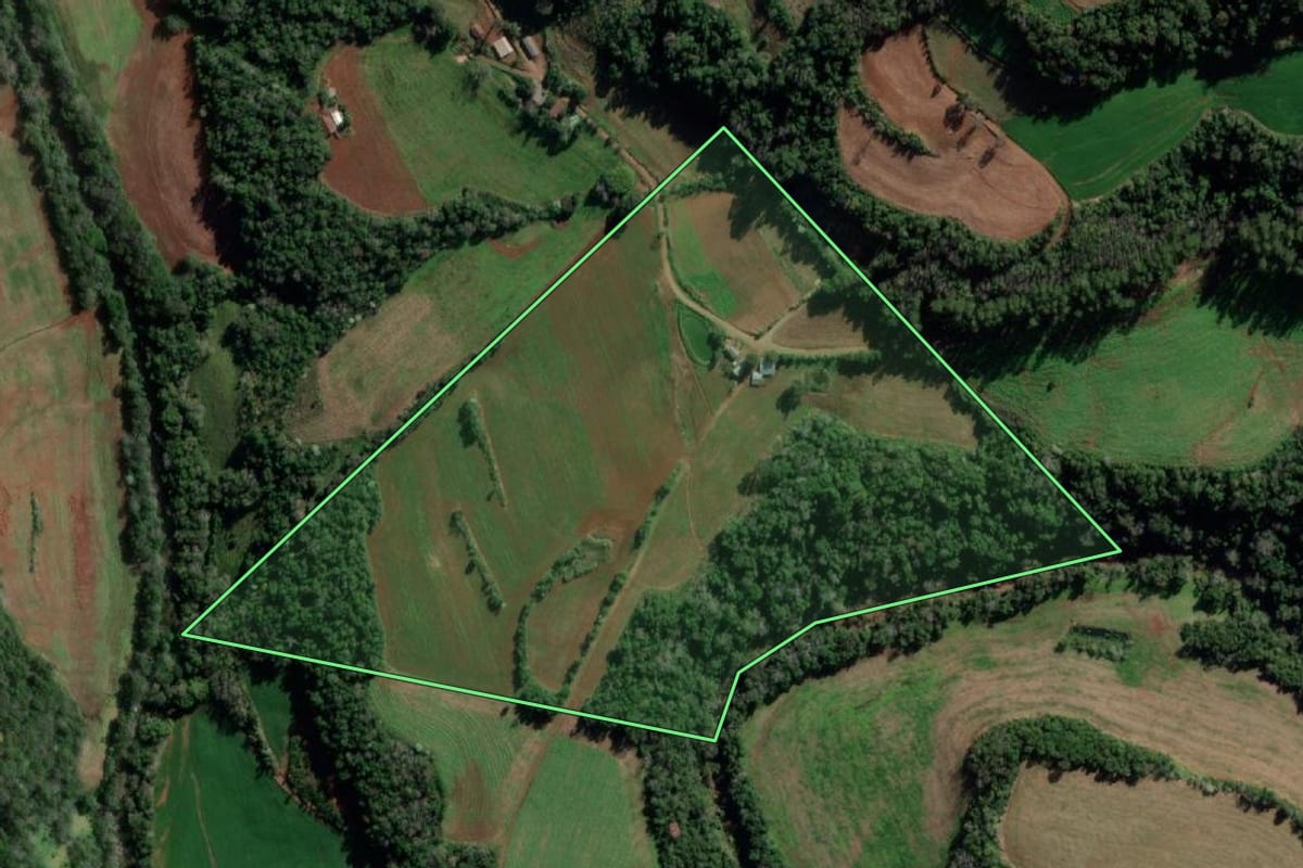 Imagem de satélite do imóvel rural em Caiçara (RS), com o contorno declarado no CAR desenhado por cima.