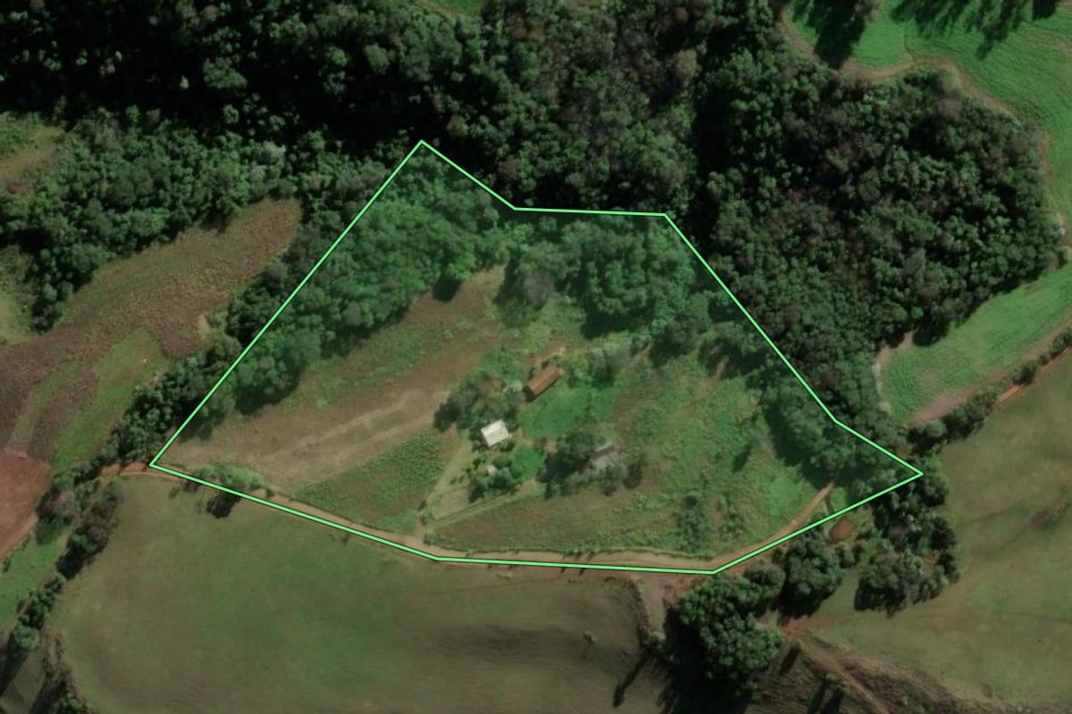 Imagem de satélite do imóvel rural em Caiçara (RS), com o contorno declarado no CAR desenhado por cima.