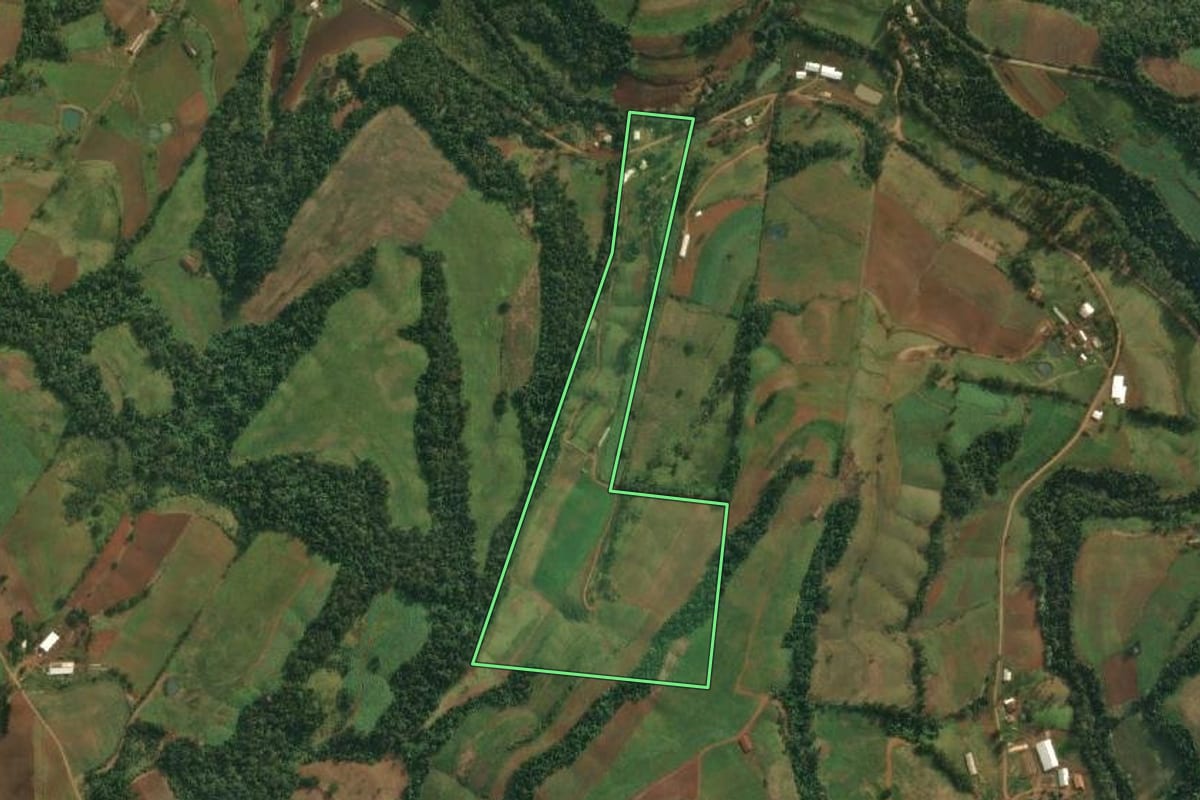 Imagem de satélite do imóvel rural em Caiçara (RS), com o contorno declarado no CAR desenhado por cima.