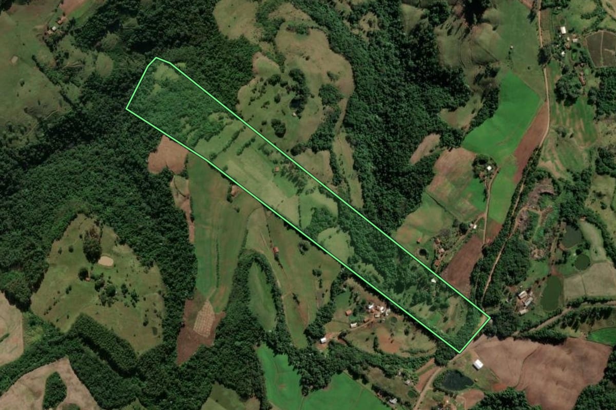 Imagem de satélite do imóvel rural em Caiçara (RS), com o contorno declarado no CAR desenhado por cima.