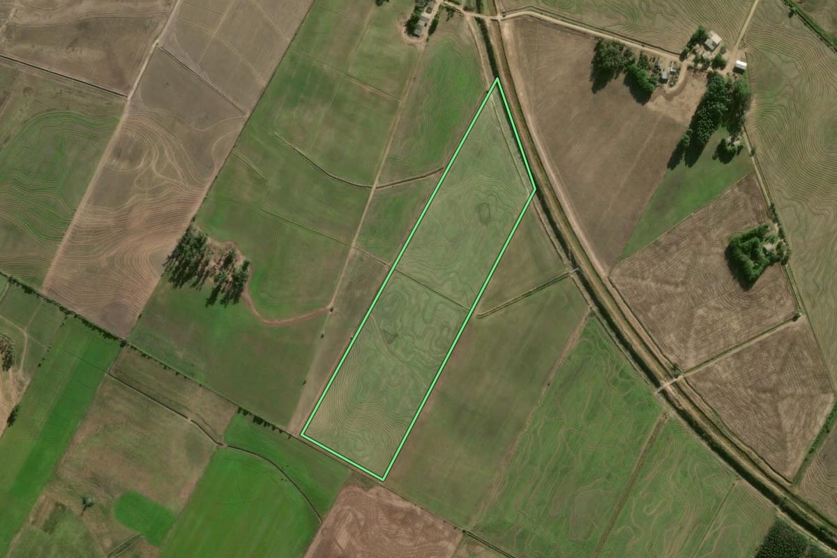 Imagem de satélite do imóvel rural em Camaquã (RS), com o contorno declarado no CAR desenhado por cima.