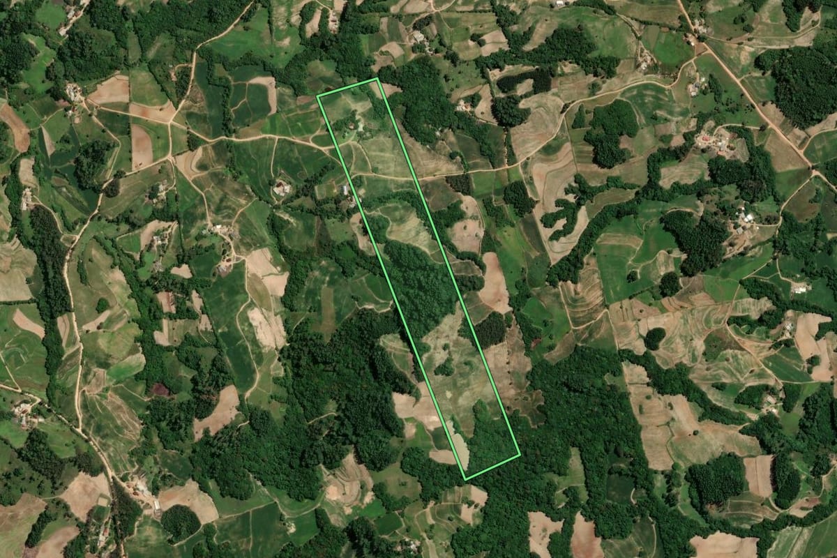 Imagem de satélite do imóvel rural em Camaquã (RS), com o contorno declarado no CAR desenhado por cima.
