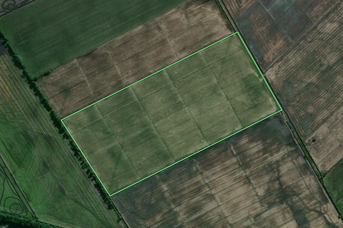 Imagem de satélite do imóvel rural em Camaquã (RS), com o contorno declarado no CAR desenhado por cima.