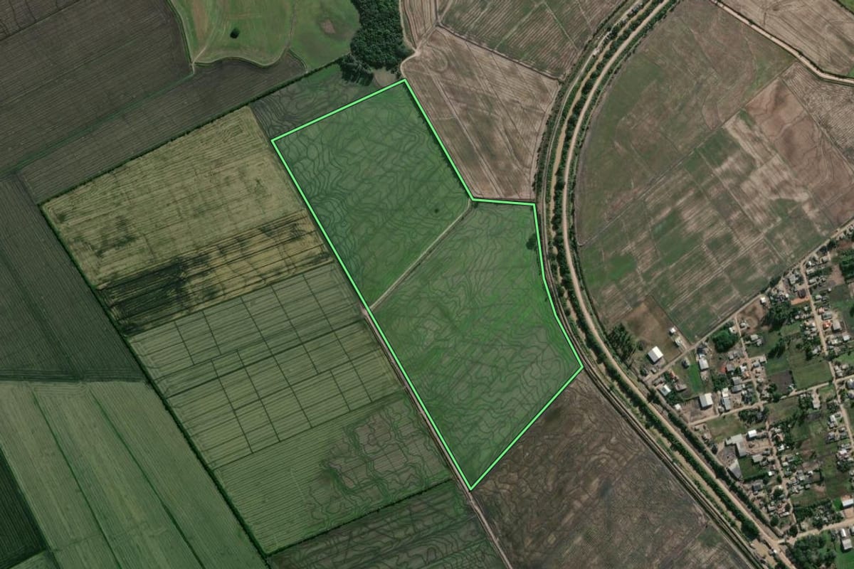 Imagem de satélite do imóvel rural em Camaquã (RS), com o contorno declarado no CAR desenhado por cima.