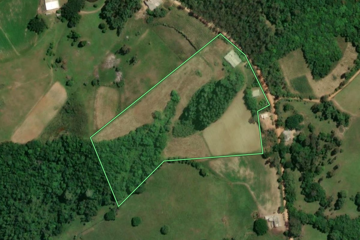 Imagem de satélite do imóvel rural em Camaquã (RS), com o contorno declarado no CAR desenhado por cima.