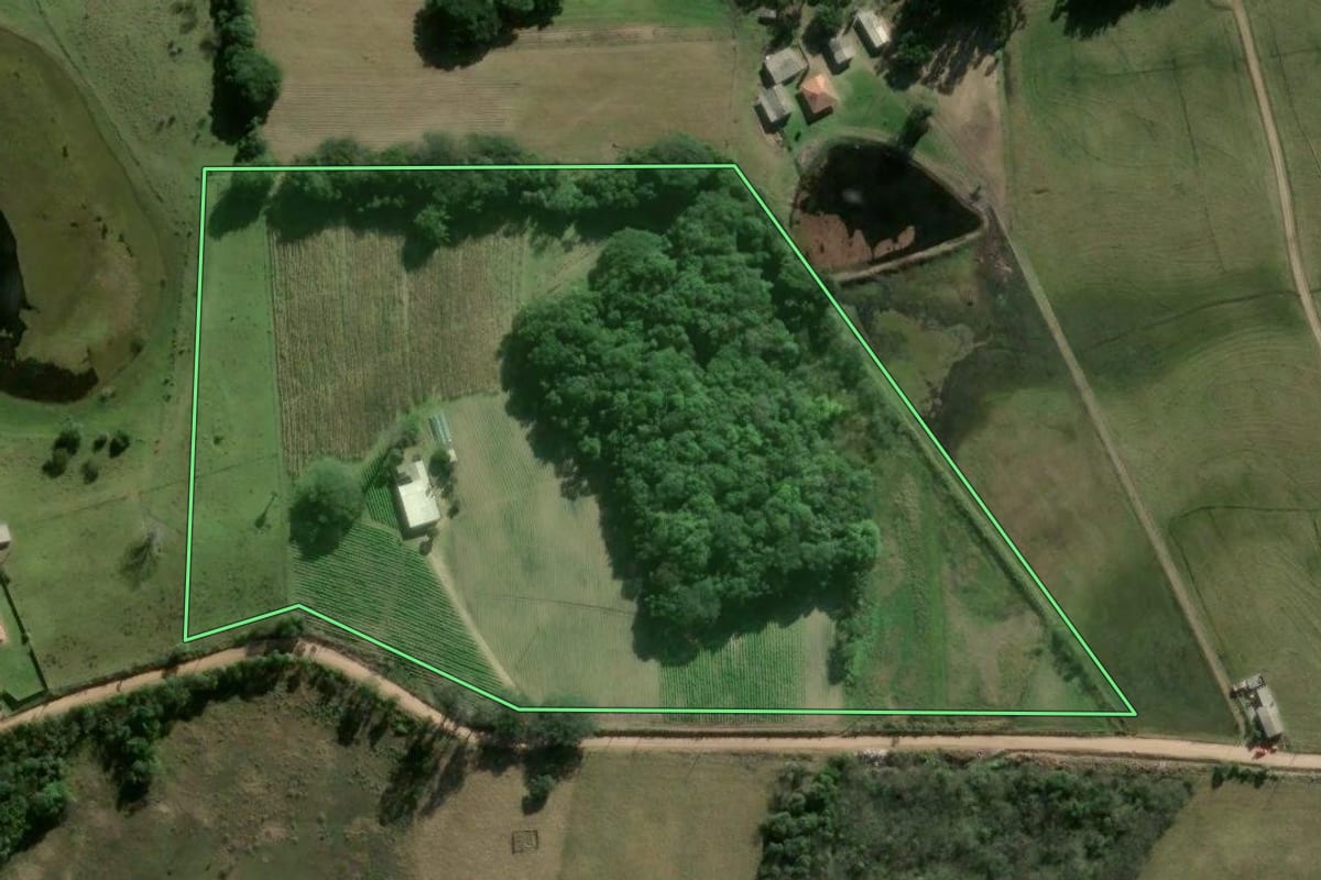 Imagem de satélite do imóvel rural em Camaquã (RS), com o contorno declarado no CAR desenhado por cima.