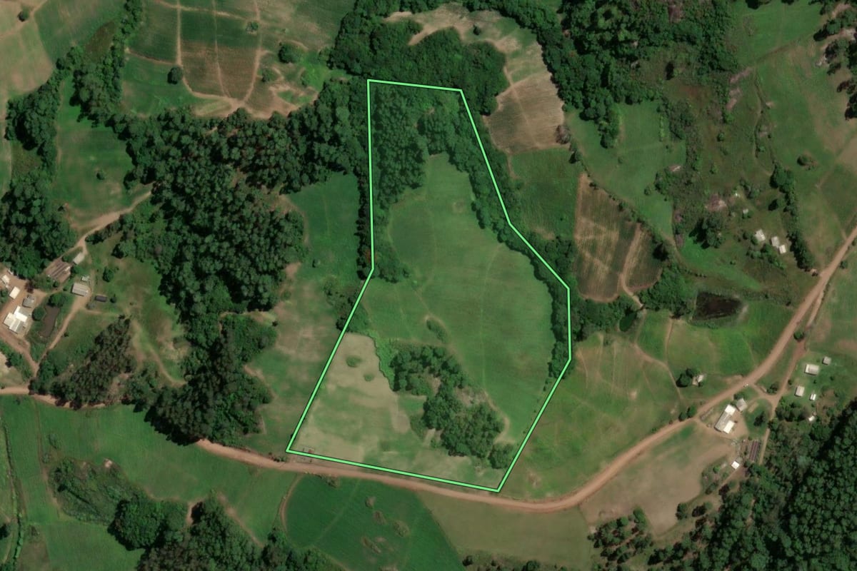 Imagem de satélite do imóvel rural em Camaquã (RS), com o contorno declarado no CAR desenhado por cima.