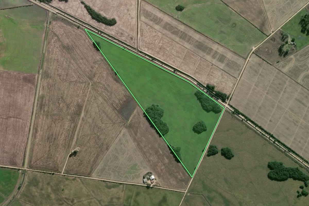 Imagem de satélite do imóvel rural em Camaquã (RS), com o contorno declarado no CAR desenhado por cima.