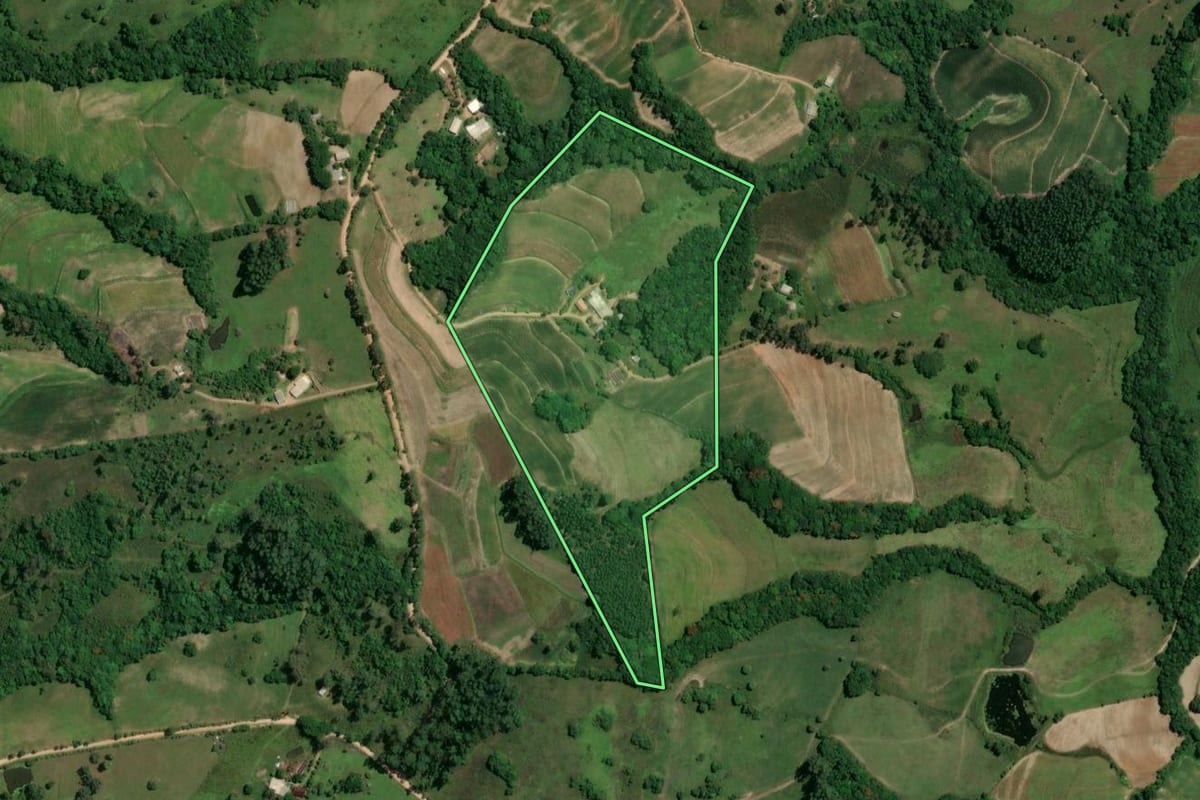 Imagem de satélite do imóvel rural em Camaquã (RS), com o contorno declarado no CAR desenhado por cima.