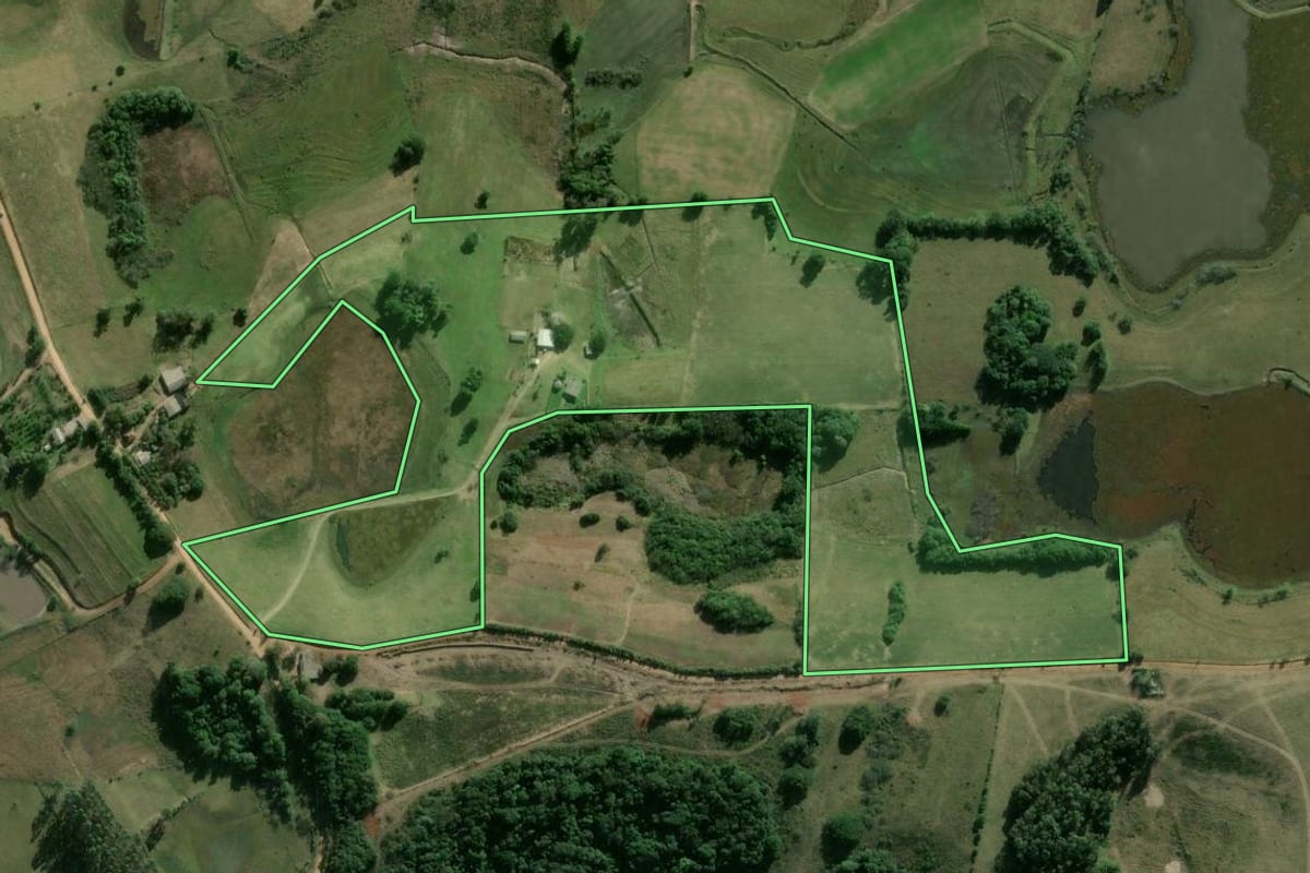 Imagem de satélite do imóvel rural em Camaquã (RS), com o contorno declarado no CAR desenhado por cima.