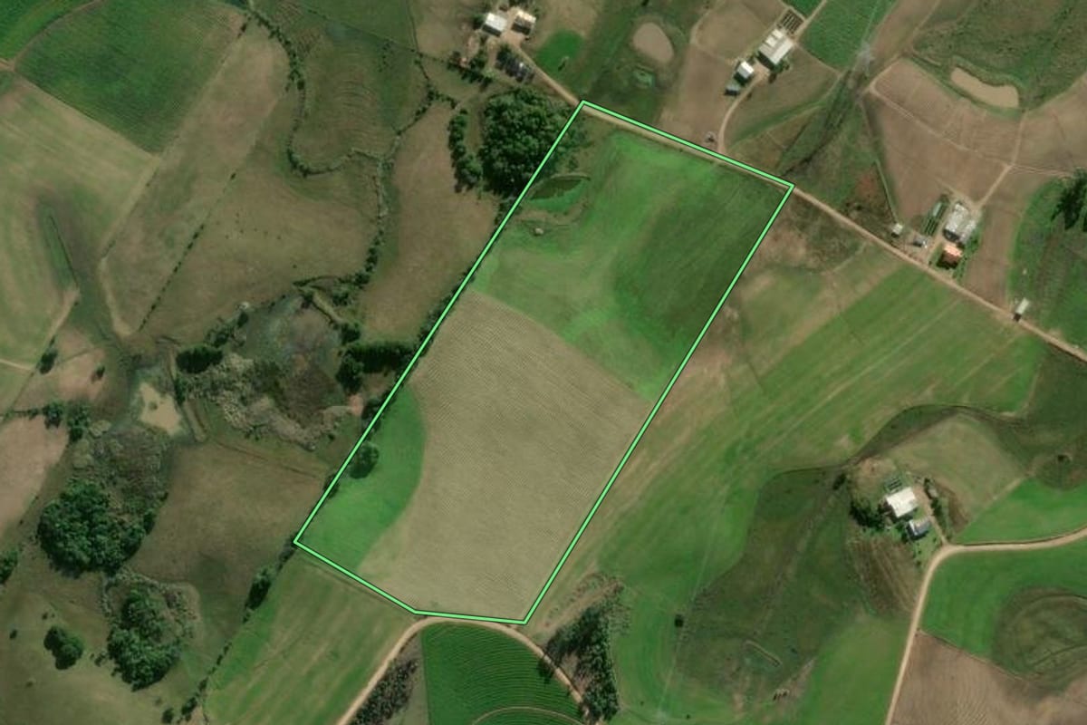 Imagem de satélite do imóvel rural em Camaquã (RS), com o contorno declarado no CAR desenhado por cima.