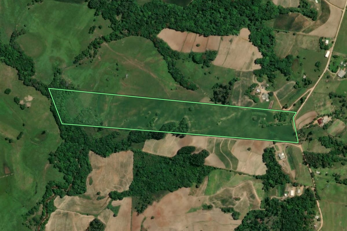 Imagem de satélite do imóvel rural em Camaquã (RS), com o contorno declarado no CAR desenhado por cima.