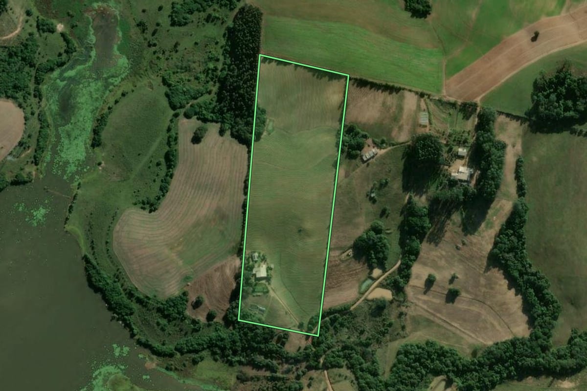 Imagem de satélite do imóvel rural em Camaquã (RS), com o contorno declarado no CAR desenhado por cima.