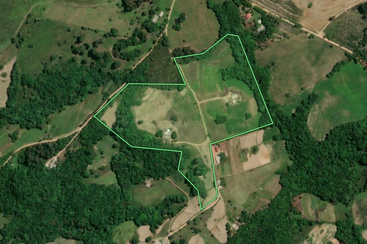 Imagem de satélite do imóvel rural em Camaquã (RS), com o contorno declarado no CAR desenhado por cima.
