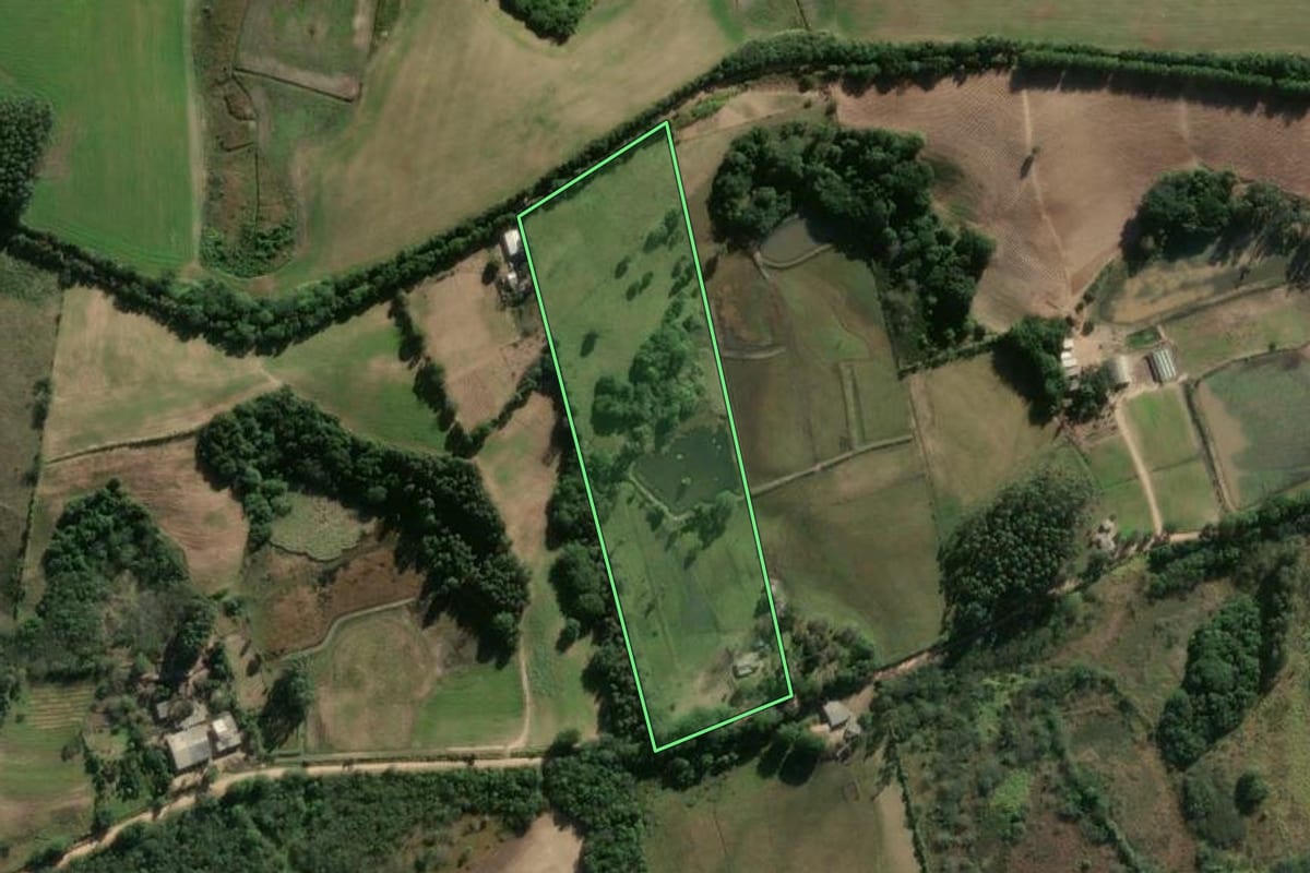 Imagem de satélite do imóvel rural em Camaquã (RS), com o contorno declarado no CAR desenhado por cima.