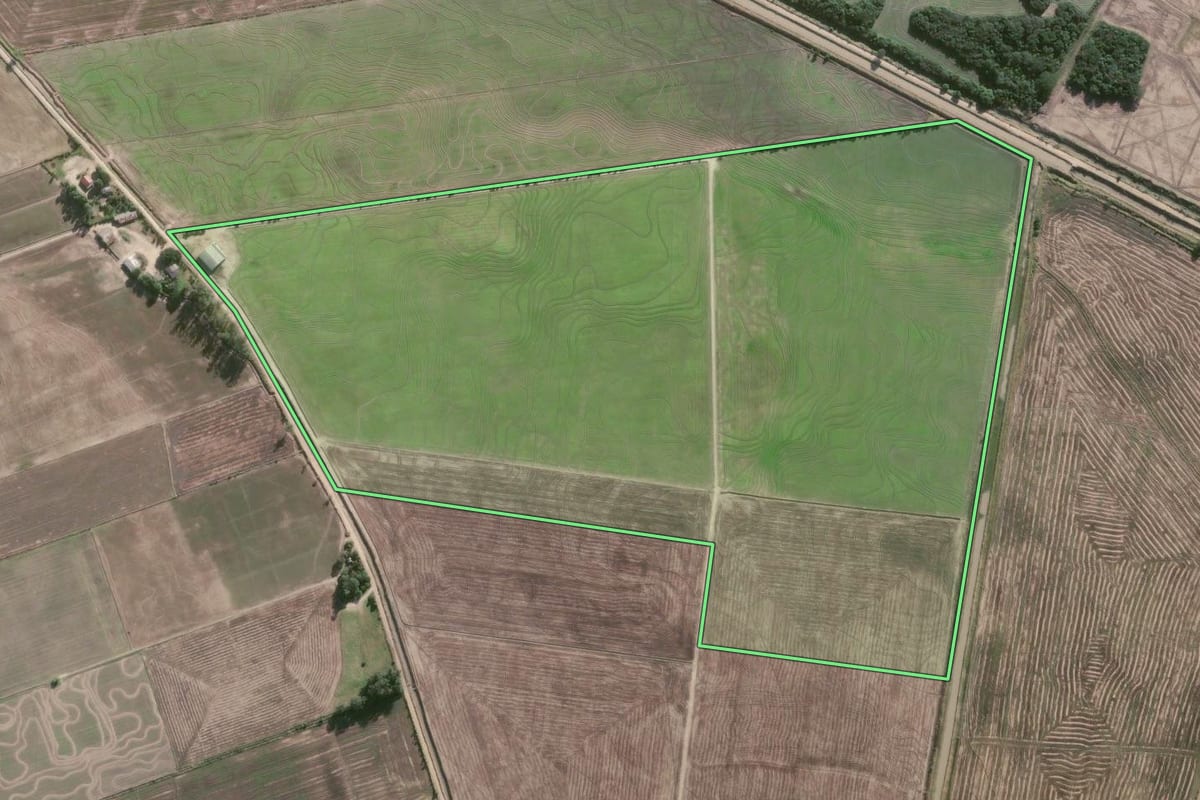 Imagem de satélite do imóvel rural em Camaquã (RS), com o contorno declarado no CAR desenhado por cima.