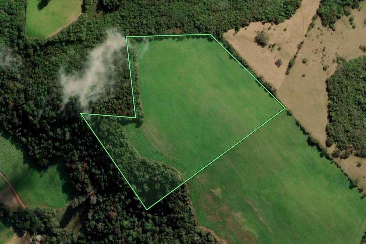 Imagem de satélite do imóvel rural em Camargo (RS), com o contorno declarado no CAR desenhado por cima.