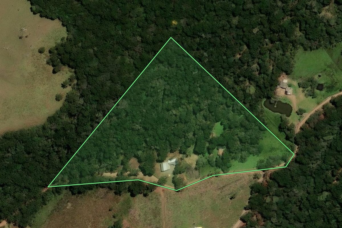 Imagem de satélite do imóvel rural em Cambará do Sul (RS), com o contorno declarado no CAR desenhado por cima.
