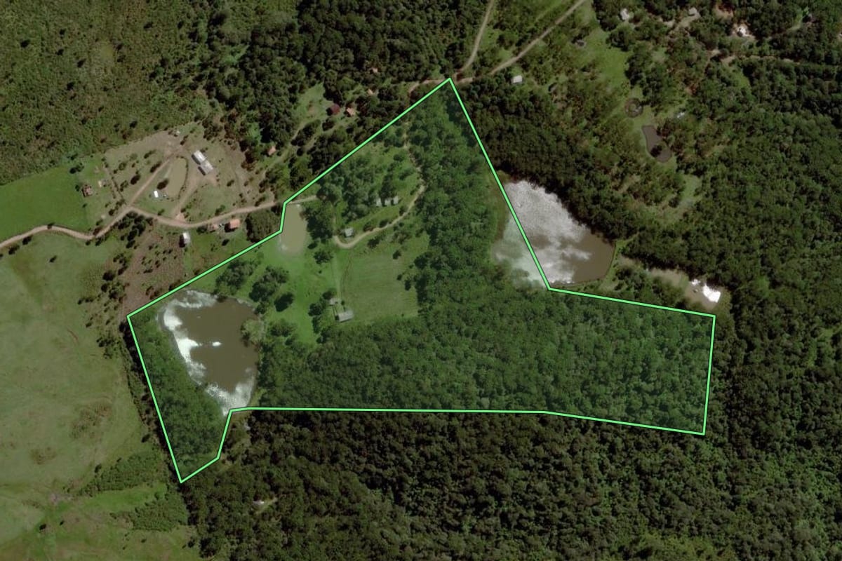 Imagem de satélite do imóvel rural em Cambará do Sul (RS), com o contorno declarado no CAR desenhado por cima.