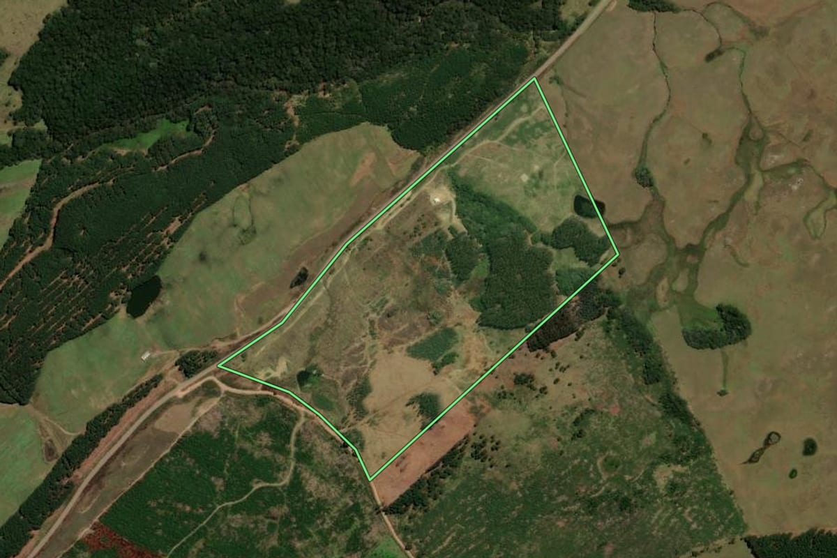 Imagem de satélite do imóvel rural em Cambará do Sul (RS), com o contorno declarado no CAR desenhado por cima.