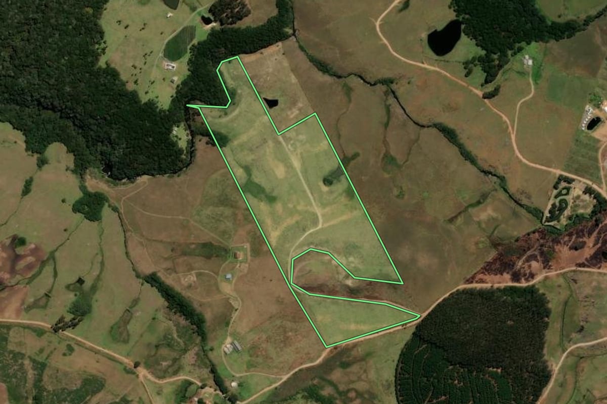 Imagem de satélite do imóvel rural em Cambará do Sul (RS), com o contorno declarado no CAR desenhado por cima.