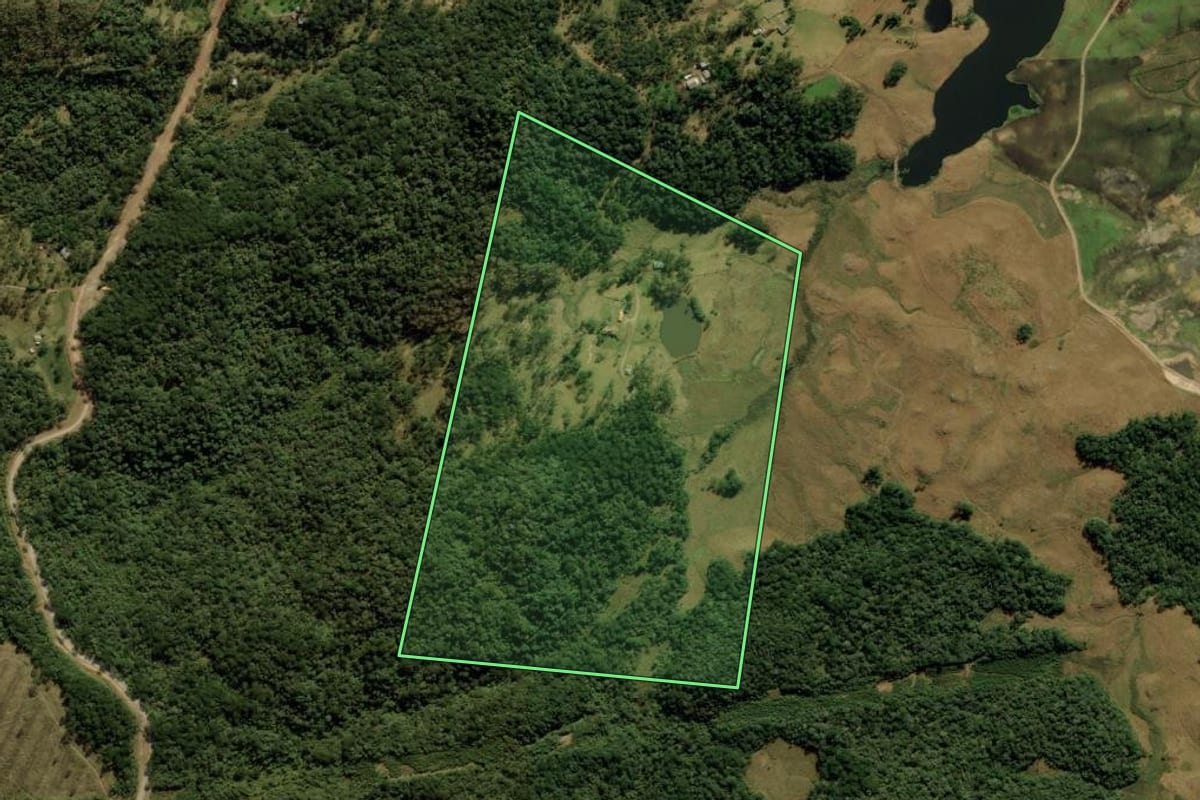 Imagem de satélite do imóvel rural em Cambará do Sul (RS), com o contorno declarado no CAR desenhado por cima.