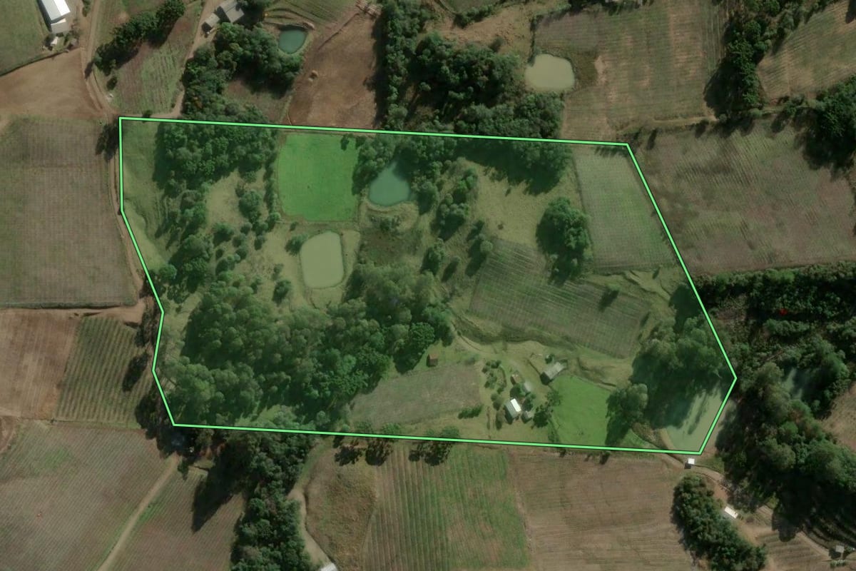 Imagem de satélite do imóvel rural em Campestre da Serra (RS), com o contorno declarado no CAR desenhado por cima.