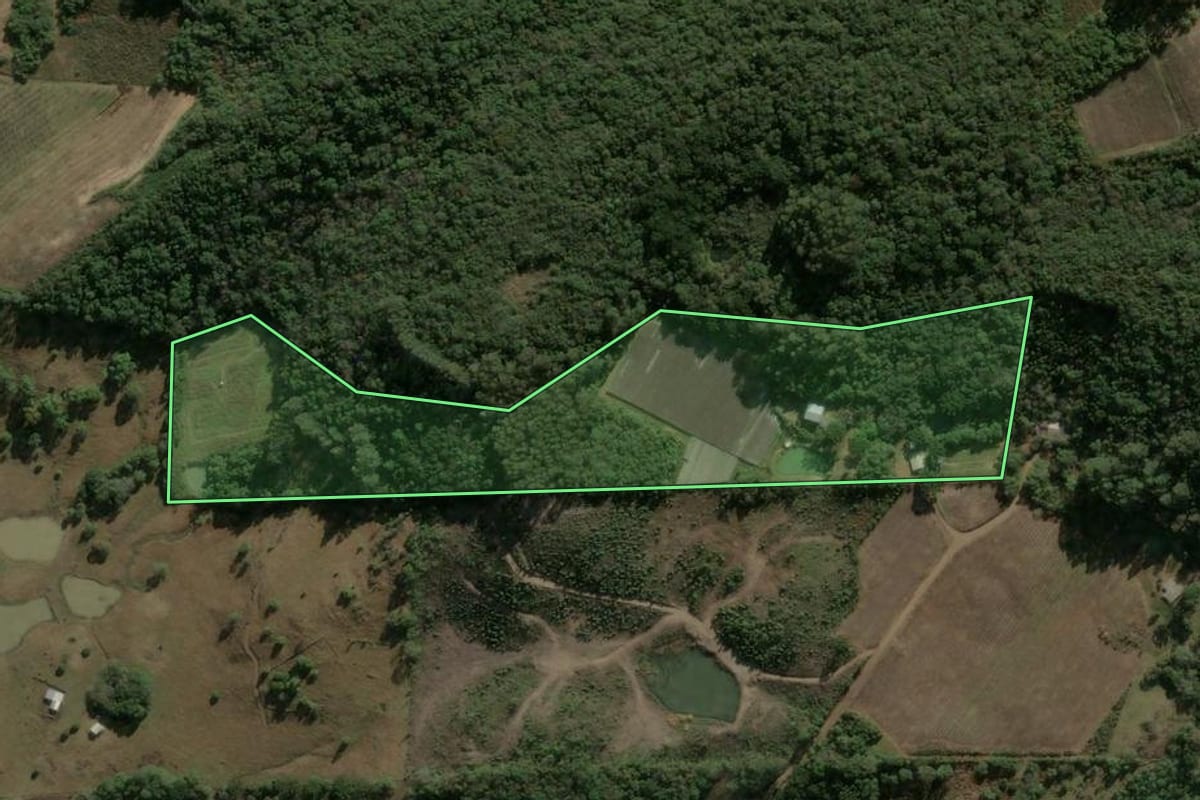 Imagem de satélite do imóvel rural em Campestre da Serra (RS), com o contorno declarado no CAR desenhado por cima.