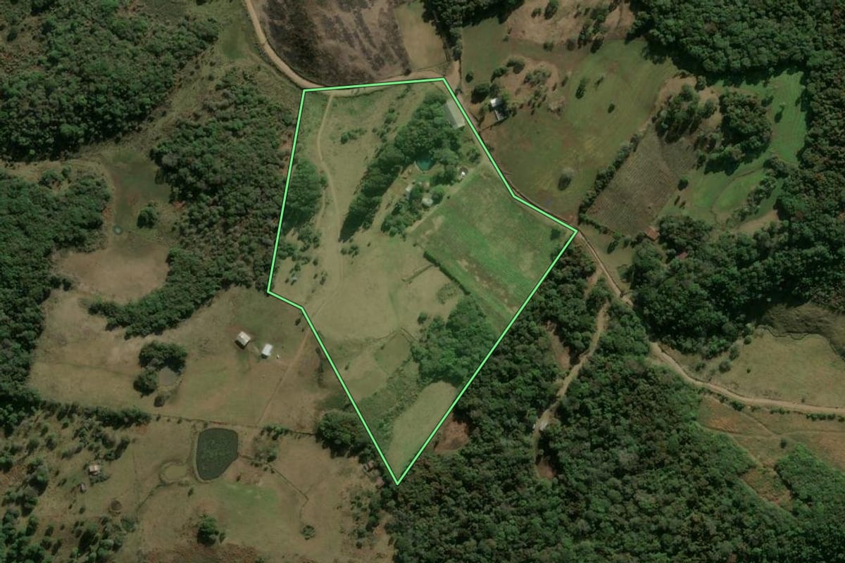 Imagem de satélite do imóvel rural em Campestre da Serra (RS), com o contorno declarado no CAR desenhado por cima.