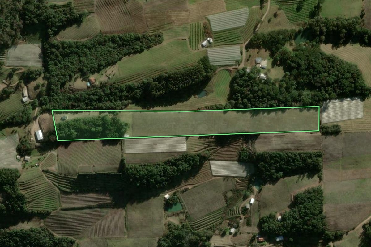 Imagem de satélite do imóvel rural em Campestre da Serra (RS), com o contorno declarado no CAR desenhado por cima.