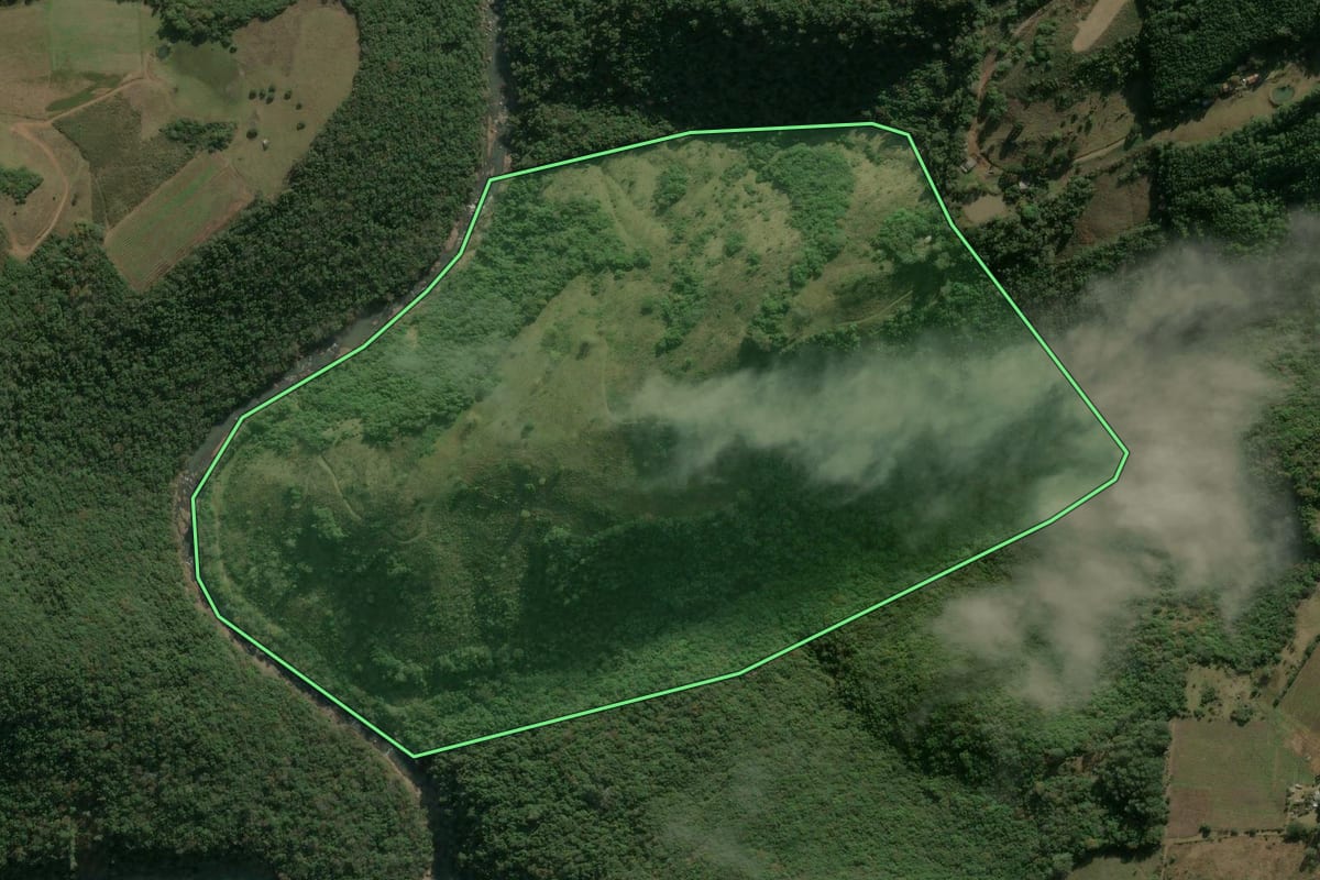 Imagem de satélite do imóvel rural em Campestre da Serra (RS), com o contorno declarado no CAR desenhado por cima.
