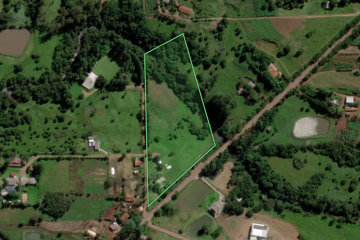Imagem de satélite do imóvel rural em Campina das Missões (RS), com o contorno declarado no CAR desenhado por cima.