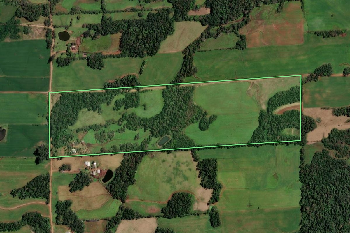 Imagem de satélite do imóvel rural em Campina das Missões (RS), com o contorno declarado no CAR desenhado por cima.