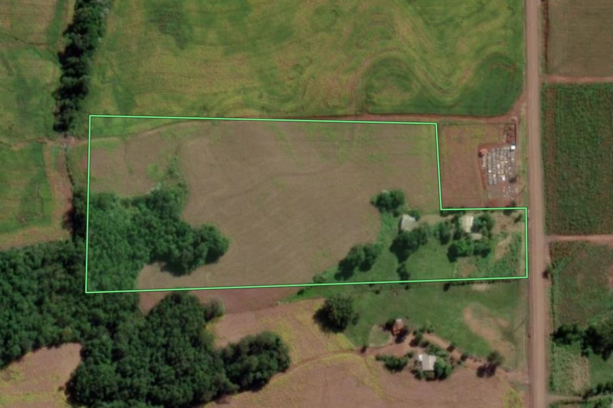 Imagem de satélite do imóvel rural em Campina das Missões (RS), com o contorno declarado no CAR desenhado por cima.