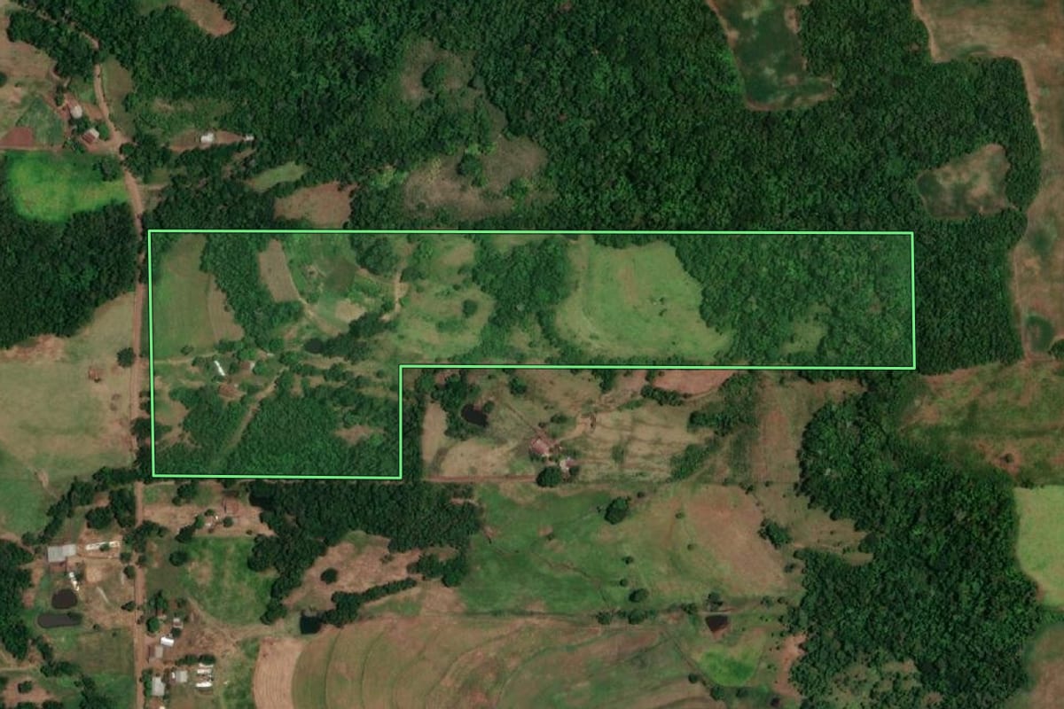 Imagem de satélite do imóvel rural em Campina das Missões (RS), com o contorno declarado no CAR desenhado por cima.